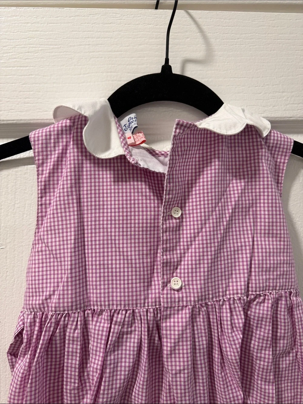 Orient Express Lavender Gingham Smocked Dress with White Collar Size 4